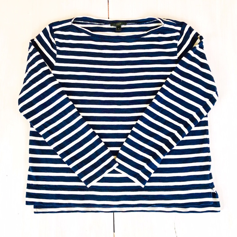 J. CREW navy + white stripe boatneck top